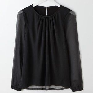 Boden Eve Sheer Long Sleeve Top | Black | Size 14